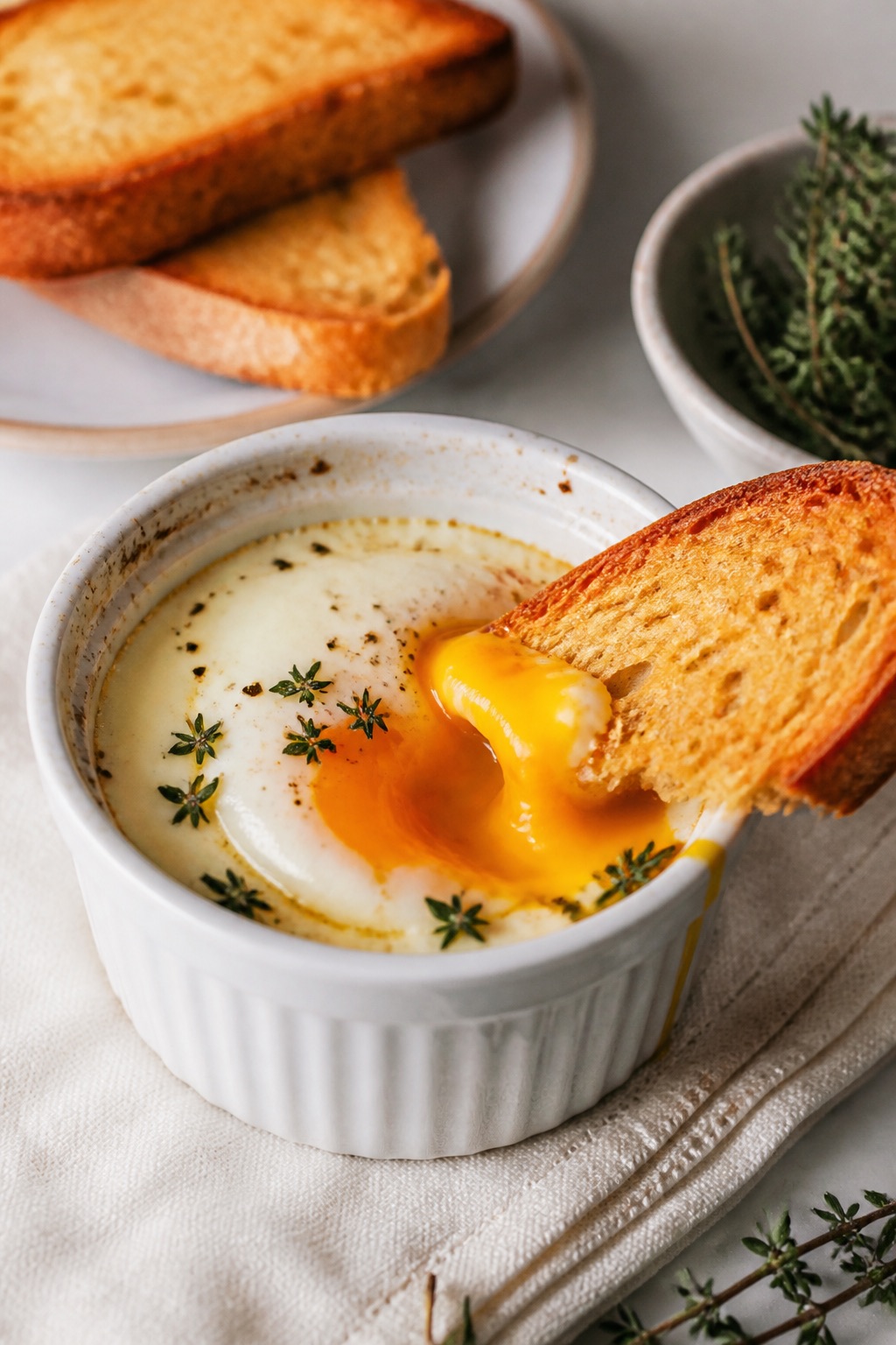 Oeufs cocotte à la crème fraîche servis en ramequins