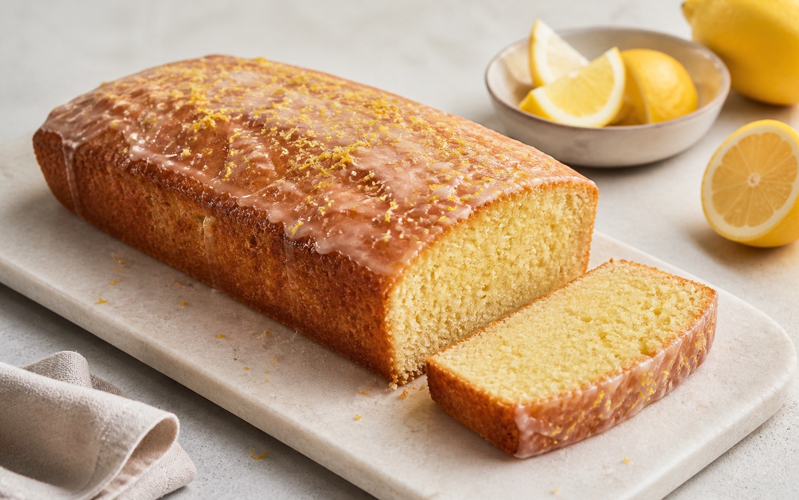 Cake au citron moelleux recouvert d’un léger glaçage