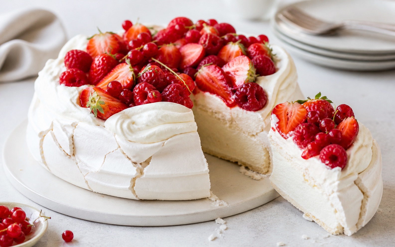 Pavlova aux fruits rouges, meringue et crème mascarpone